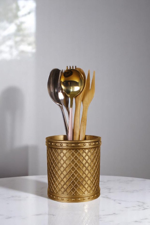 Countertop Cutlery Decorative Vertical Cutlery Cylinder Cutlery Gold Antique Color Model 90