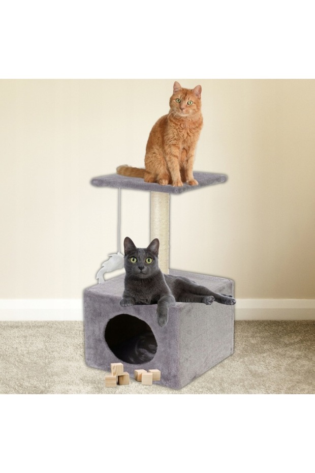 Cat play set, with scratching post, hidden, platform, 62cm, gray - 8