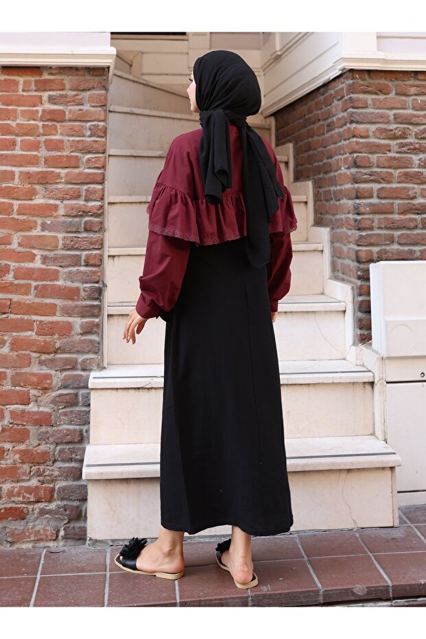 Dantelli Gömlek - Bordo - Vav - 5