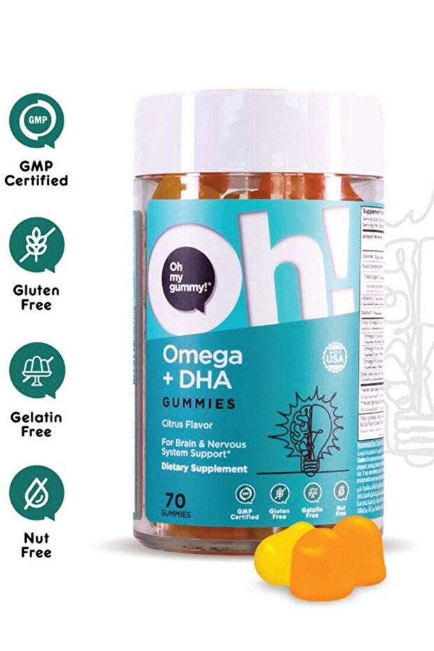 Omega + DHA Gummies - Supplement for Brain and Nervous System Support - 70 Gummies