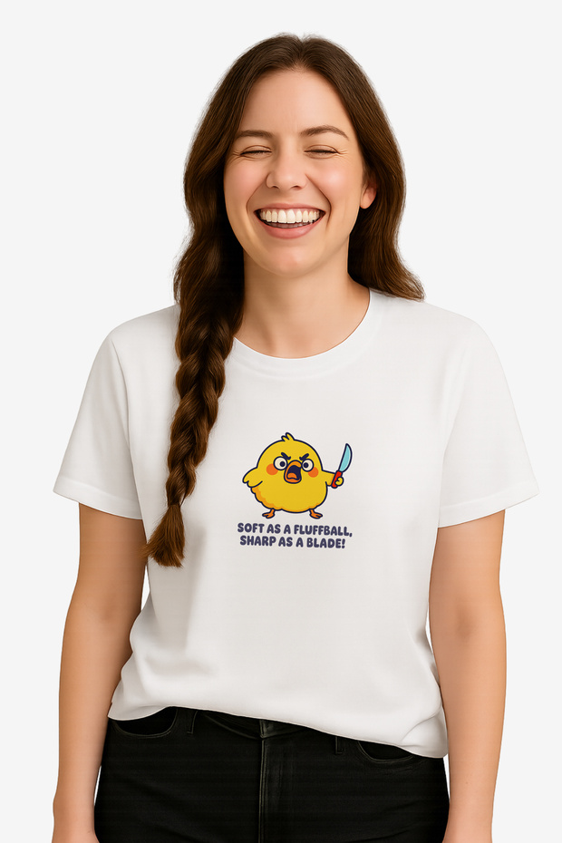 Woman's white t-shirt with troublesome chick slogan Printed summer t-shirt