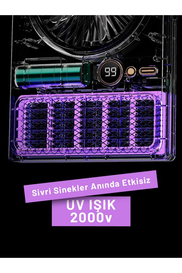 Şarjlı Standlı Vantilatör Mor Işık Sinek Öldürücü 5 Kademe Fan Yukarı‑Aşağı Salınım Type‑C Şarjlı - 5