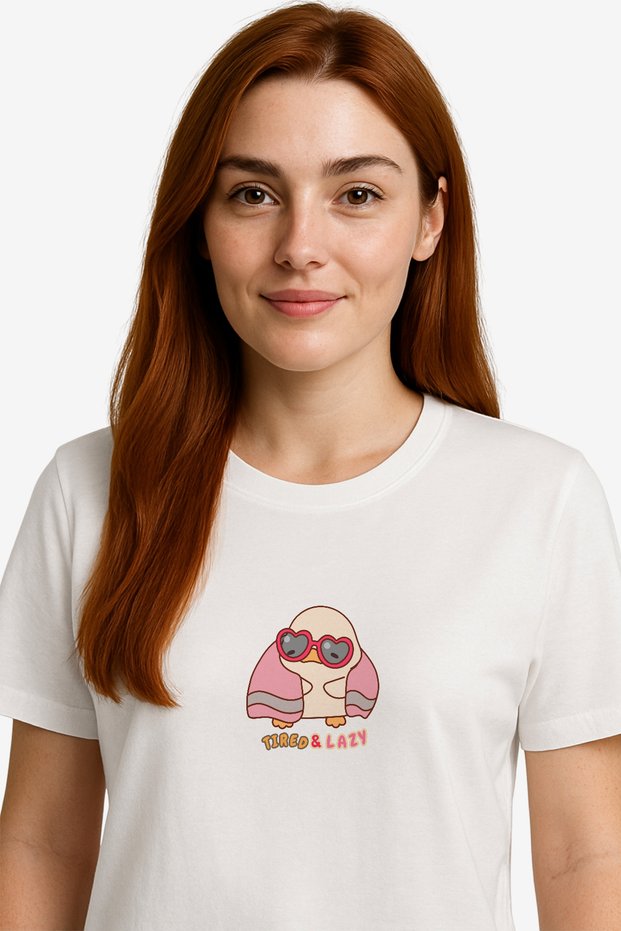 Women's White T-Shirt Minimal Animal and Slogan Printed Summer T-Shirt