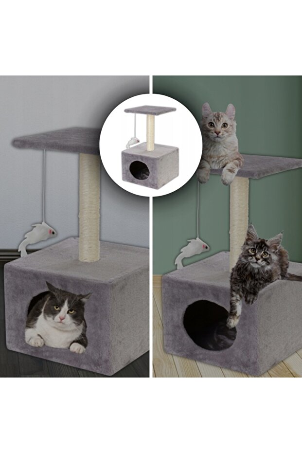 Cat play set, with scratching post, hidden, platform, 62cm, gray - 13