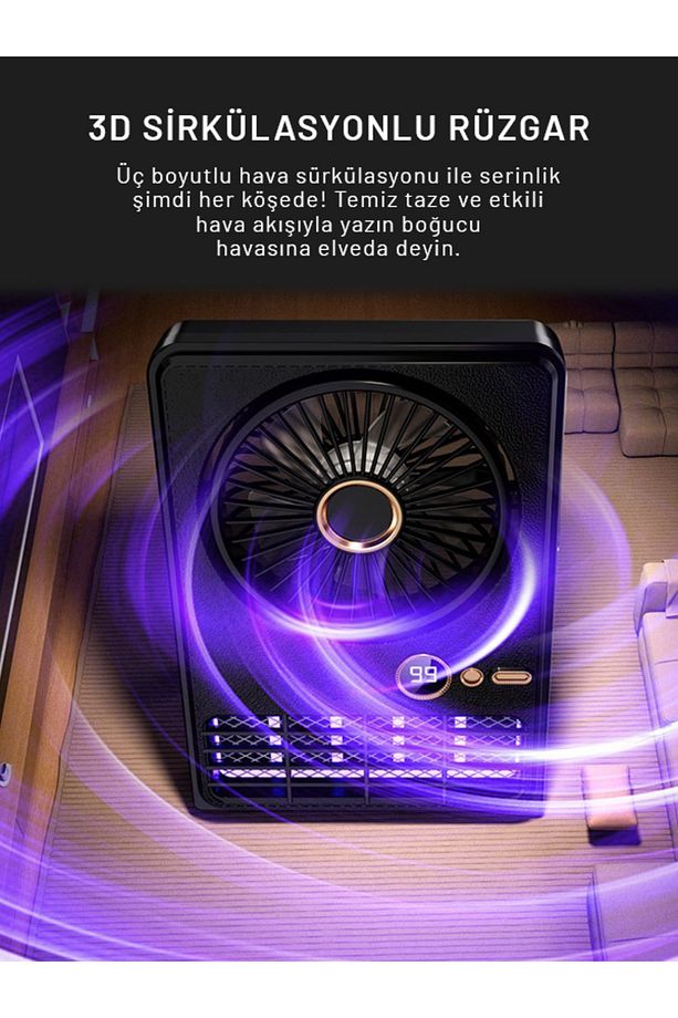 Şarjlı Standlı Vantilatör Mor Işık Sinek Öldürücü 5 Kademe Fan Yukarı‑Aşağı Salınım Type‑C Şarjlı - 7