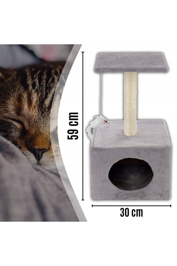 Cat play set, with scratching post, hidden, platform, 62cm, gray - 11