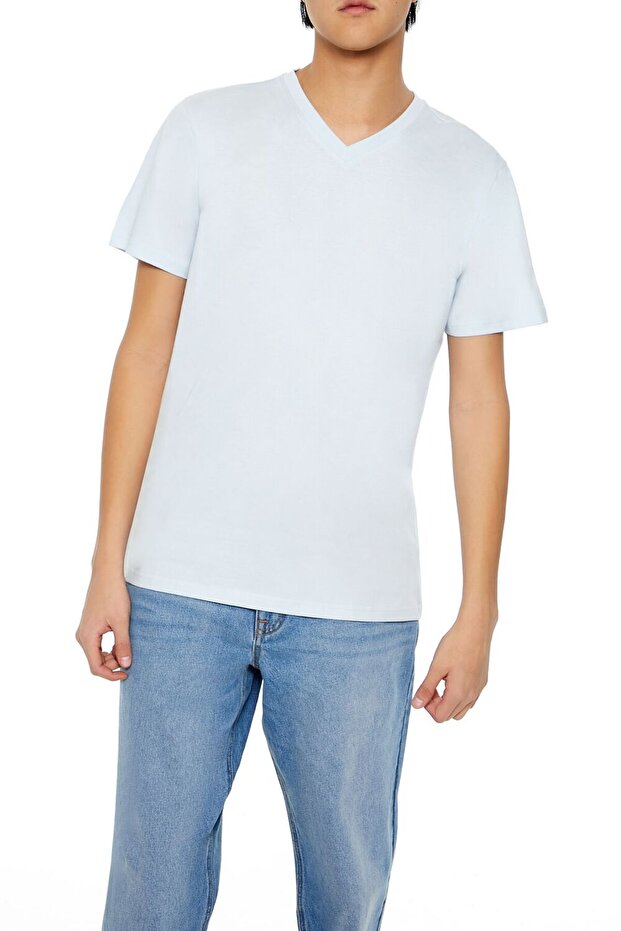 Pamuklu V-Yaka Tişört - 2