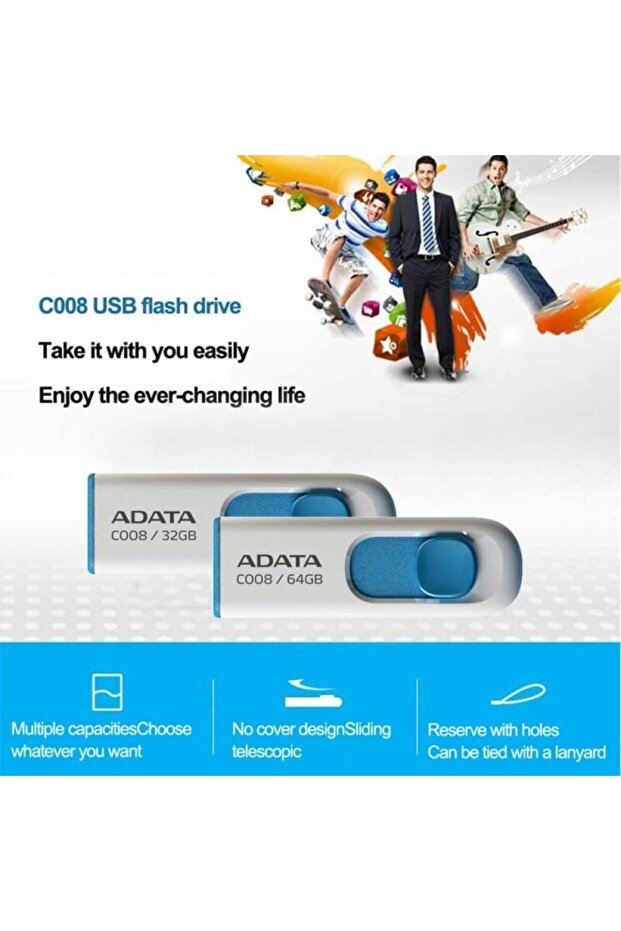 Stick de memorie USB 2.0, 16 GB, Adata, AC008, alb - 4