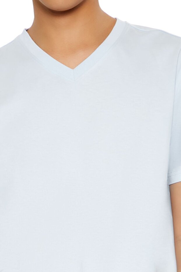 Pamuklu V-Yaka Tişört - 5