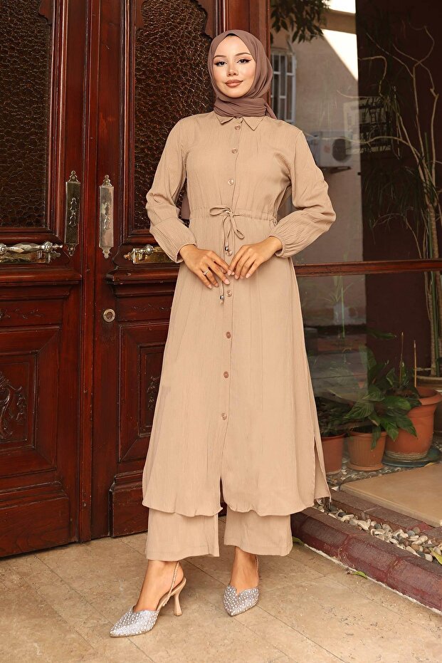 Slit Detailed Long Suit Mink
