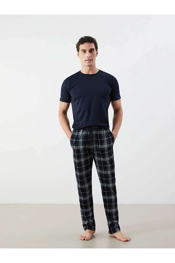 Lacivert Standart Kalıp Ekose Erkek Pijama Alt - 1