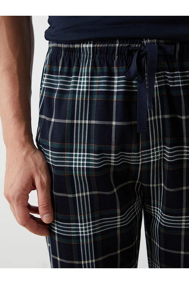 Lacivert Standart Kalıp Ekose Erkek Pijama Alt - 3