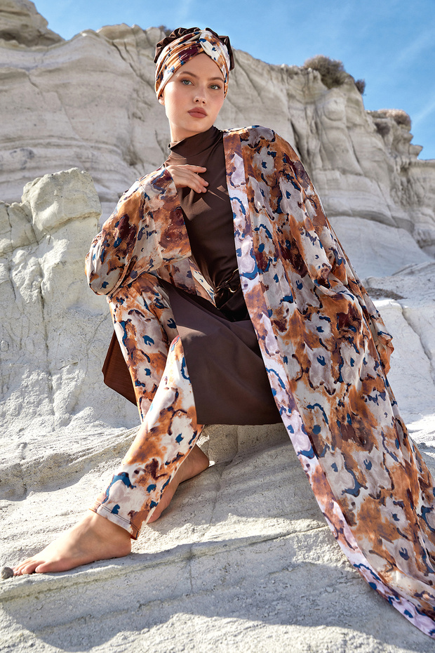 Single Pareo Kimono on Uv Protection Swimwear 1708 Beige