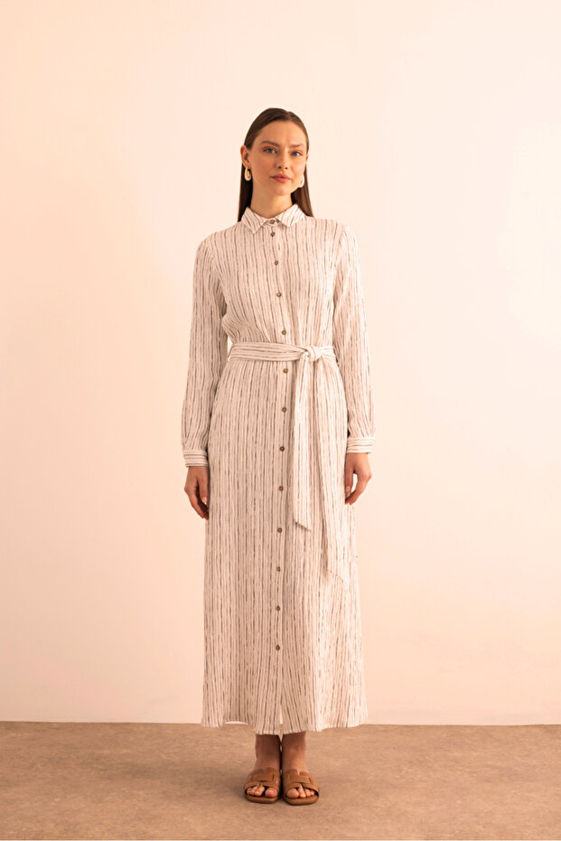 Wrapped Twine Textured, Viscose Linen Shirt Dress