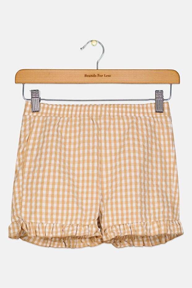 شورت أساسي منقوش سهل الارتداء للبنات الصغار، لون بني - 1