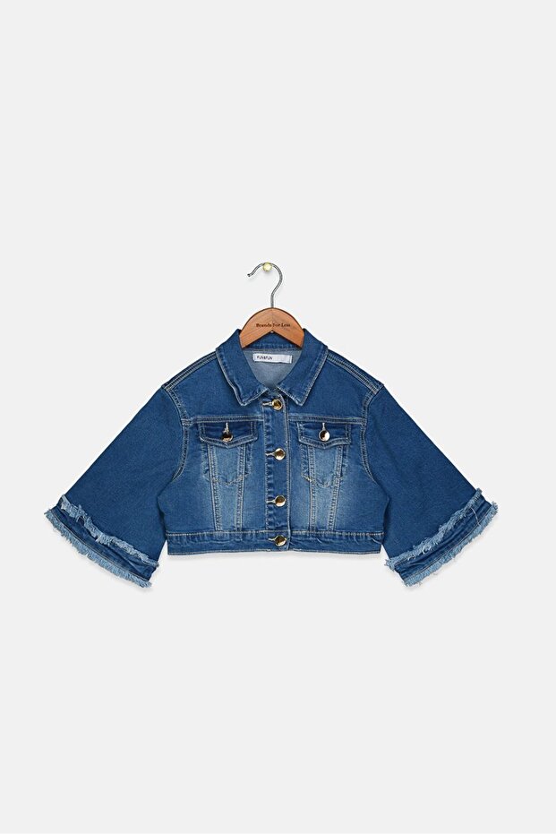 Kid Girls Solid Denim Jacket, Blue - 1