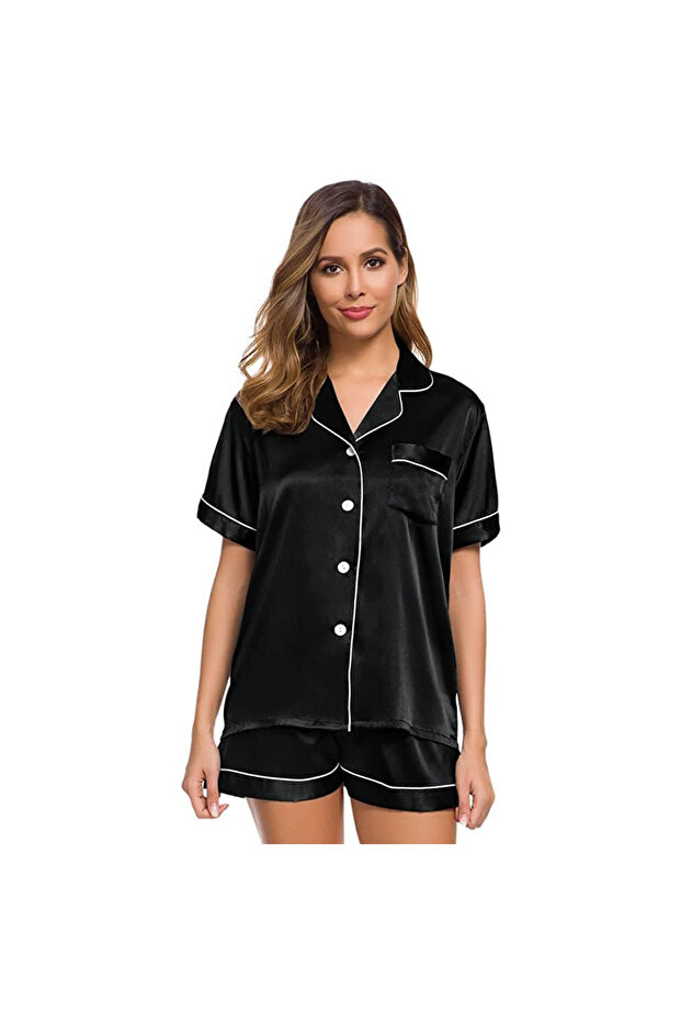 Satin Silk Women's Pajama Set - 2-Piece Summer Sleepwear, Button-Down Top and Shorts