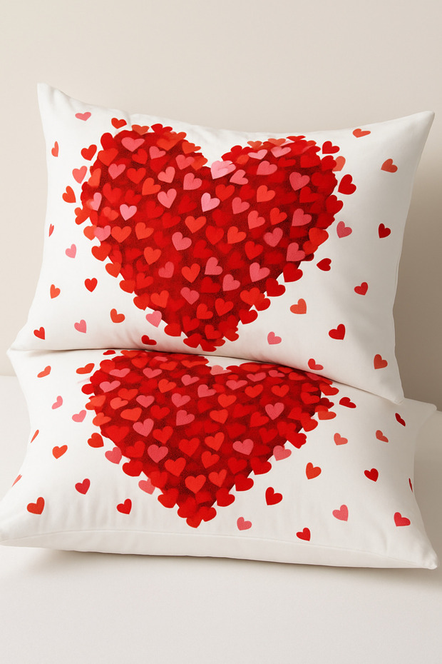 Heart Patterned 2-Piece Pillow Case - 2