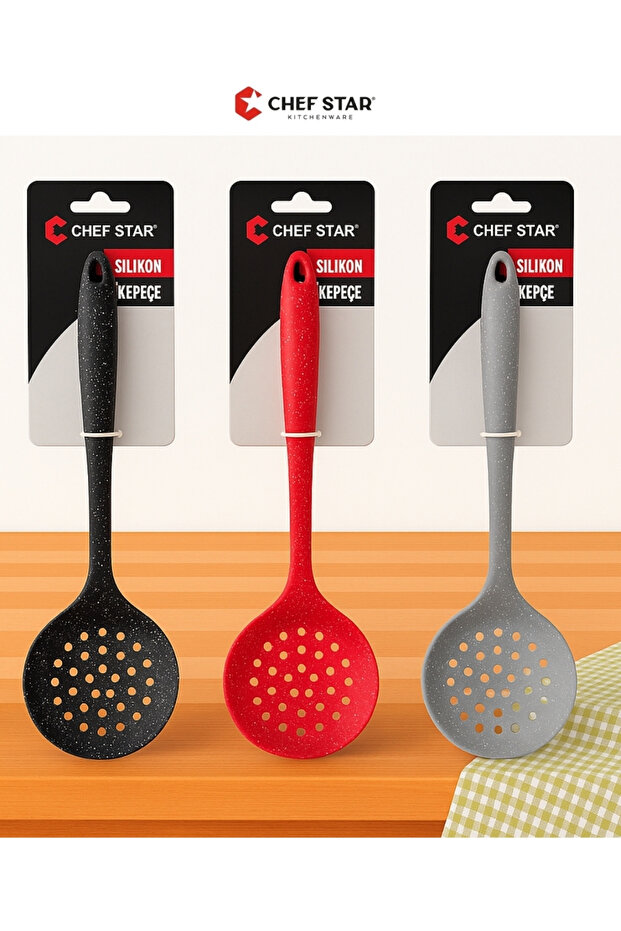مصفاة من السيليكون المقاوم للحرارة بنمط الجرانيت مع مقبض مريح للمطبخ