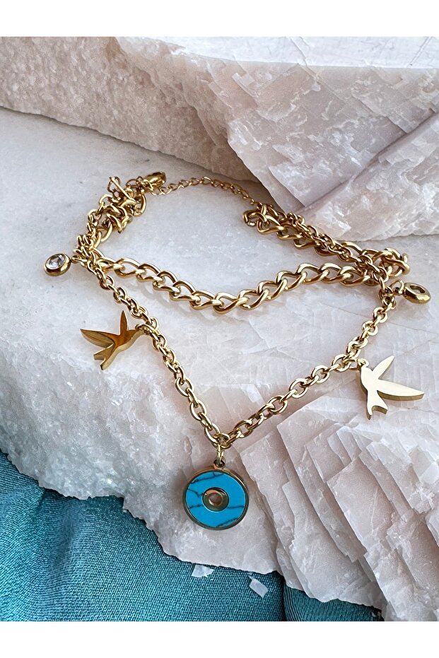 Evil Eye Bird Figure 316L Steel Anklet