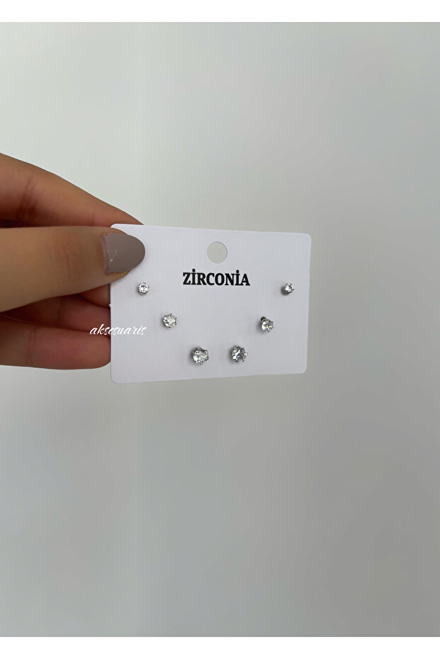 Set of 6 Steel Zircon Stone Earrings