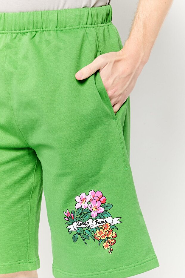 Men Solid Brand Logo Basic Shorts, Green - 3