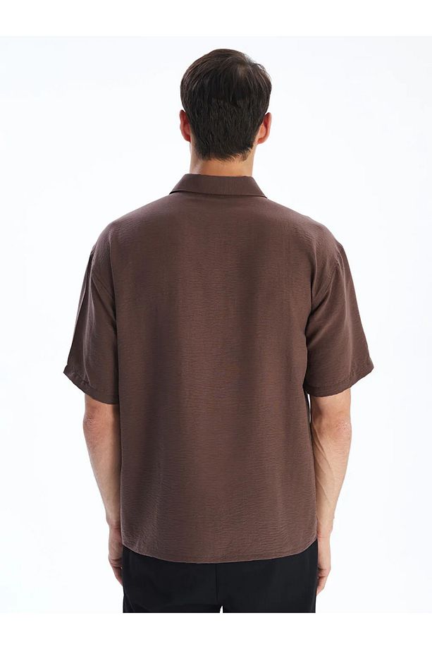LCW Vision Kahverengi Regular Fit Kısa Kollu Armürlü Erkek Gömlek - 3