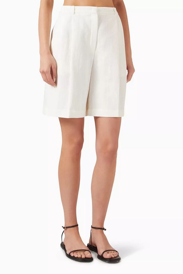 Linen Blend Bermuda Shorts, Şık ve Hafif Yazlık Keten Şort Ekru - 1