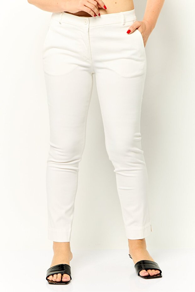 Women Regular Brand Logo Straight Pants, Off White