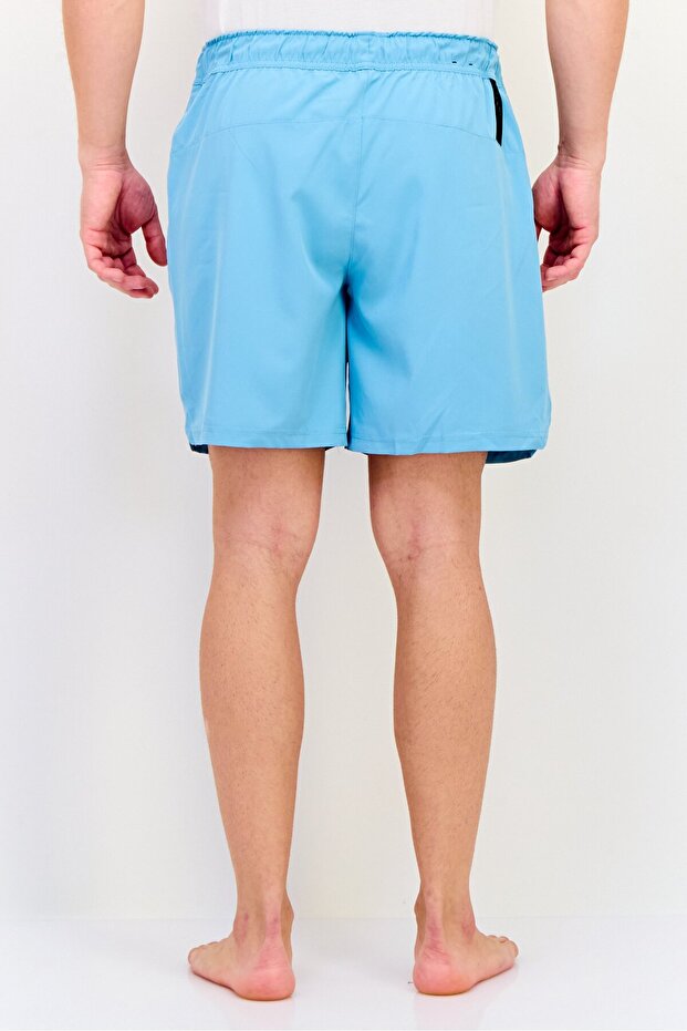 Men Drawstring Solid Board Shorts, Marina Blue - 3