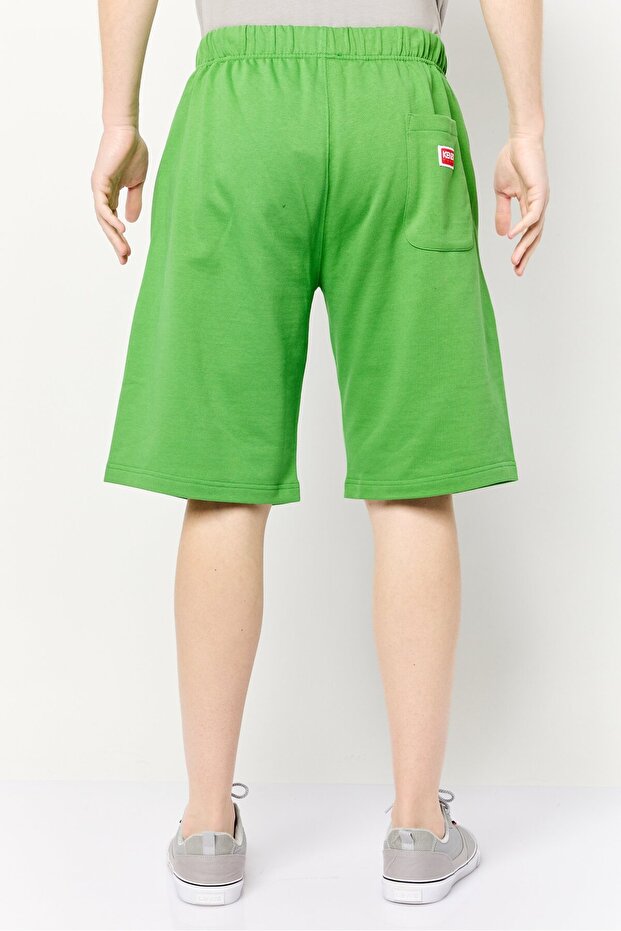 Men Solid Brand Logo Basic Shorts, Green - 4