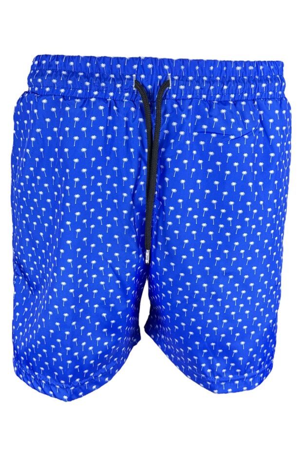 Blue Patterned Mesh Zipper Pocket Swim Shorts
