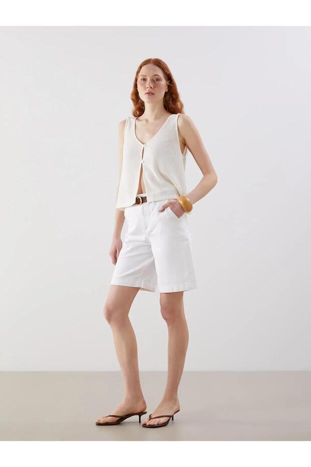 Lcw Jeans Beli Kemerli Bermuda Fit Kadın Jean Şort (S5) - 1