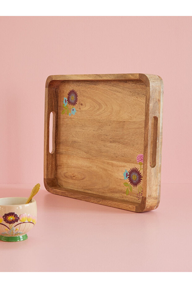 Ahşap Tepsi - Mor Çiçek - 2