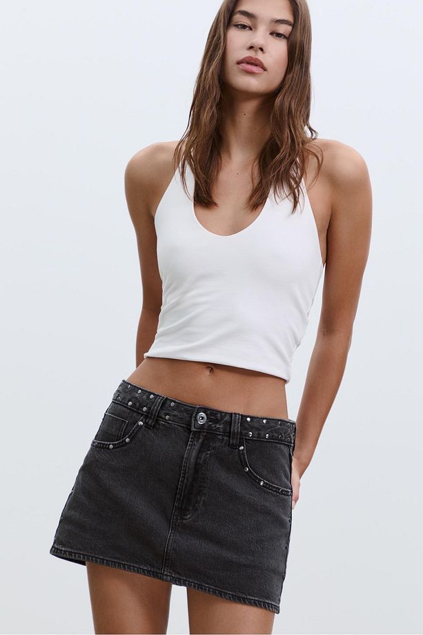 D62 Zımbalı Denim Şort Etek - 1