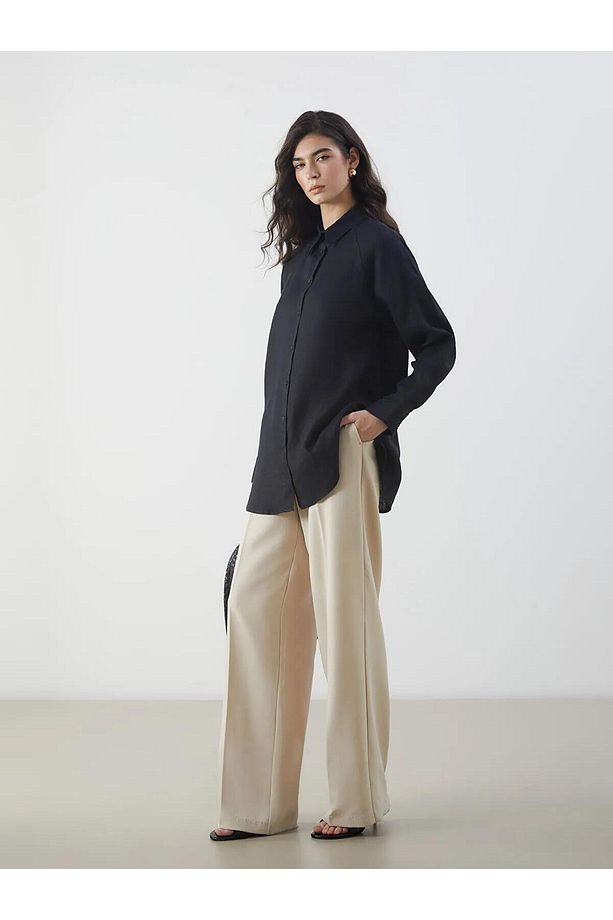 Lcw Modest Oversize %100 Keten Kadın Gömlek (S5) - 6