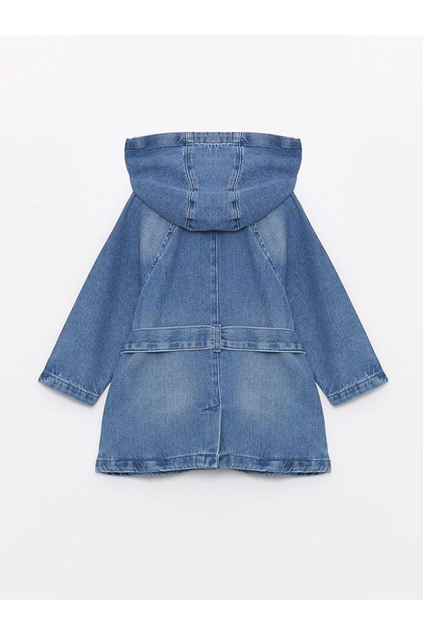 Indigo Kapüşonlu Uzun Kollu jean Kız Bebek Trençkot - 2