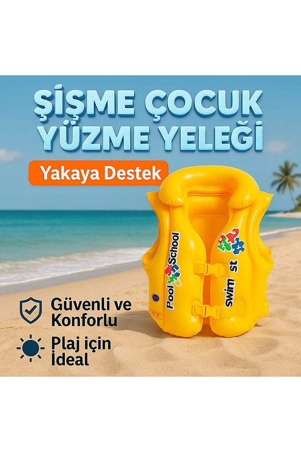Çocuk Yüzme Yeleği – Şişme Can Yeleği Sarı | Havuz ve Deniz Kullanımı İçin Güvenli Seçim - 2