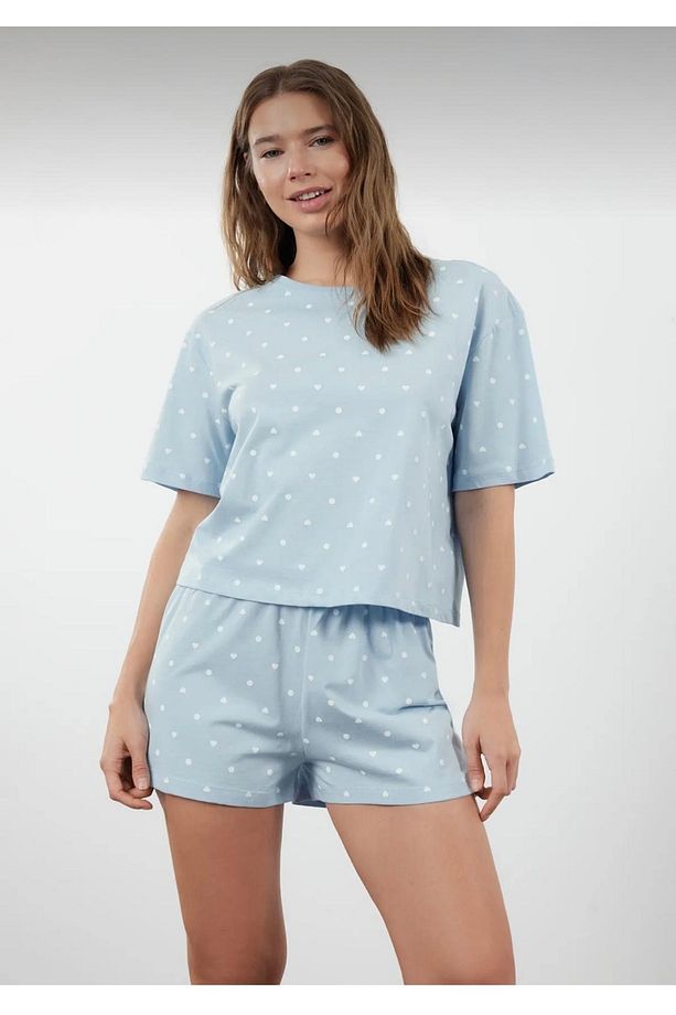 Kadın Şortlu Organik Pijama Takımı – Kalpli Baskılı – Let’s Basic – Yazlık / Ev Giyim - 3