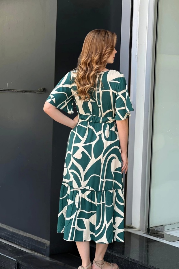 فستان منقوش بأزرار على الرقبة - 3