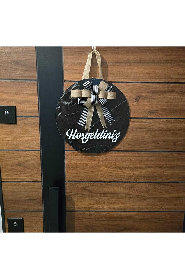 Kapı Süsü Welcome Hoşgeldiniz Mermer Desen Hediyelik Kurdeleli Dış Kapı süsü - Ev Kapı Süsü - 3