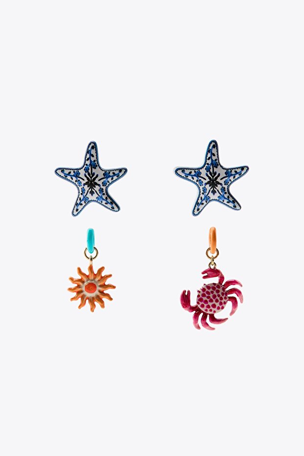 Brand Model 4-Piece Crab-Starfish-Sun Earring Set