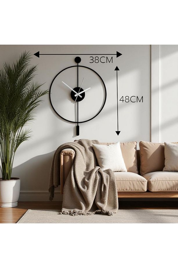 Minimalist Siyah Çelik Duvar Saati – 49x38cm Sessiz Quartz Mekanizma | Çizilmez Elektrostatik Boyalı - 3