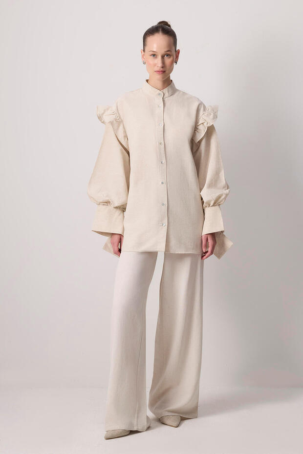 Linen Textured Ruffle Shirt