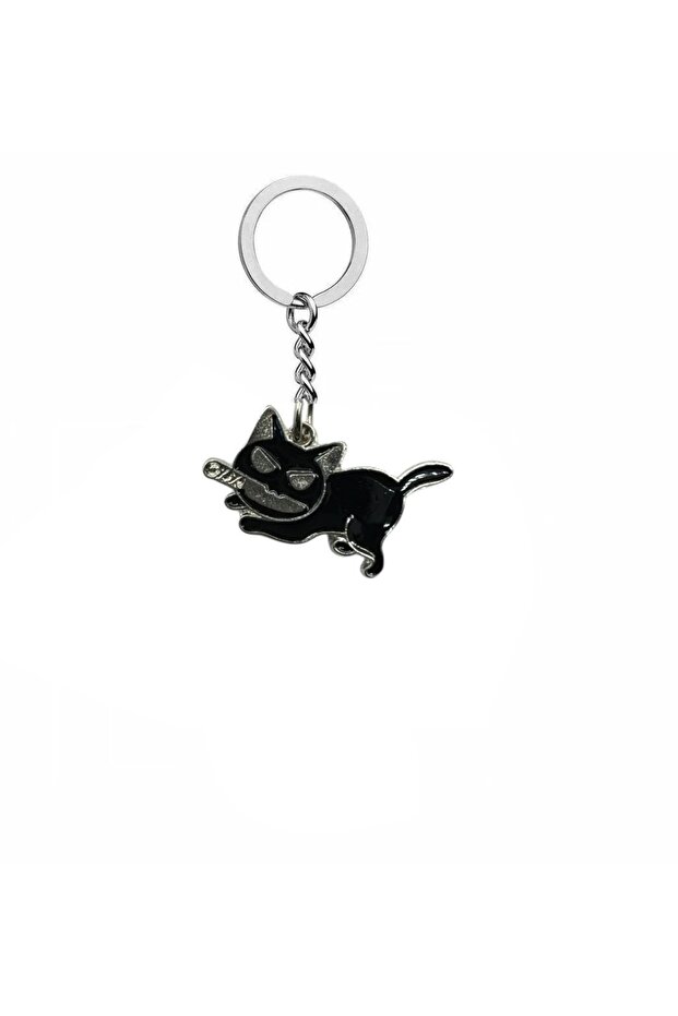 Unisex Keychain with Black Cat Figure with Blade Crawling Pose – Daily Reflection of Gothic and Rebellious Spirit - 1