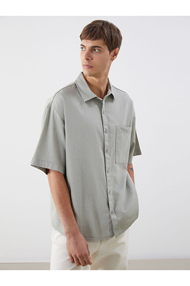 Nevavm Comfortable Fit Short Sleeve Men's Jean Shirt with Difference