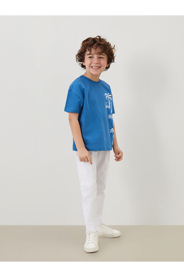 Lcw Kids Blue Printed Boy's T-Shirt and Pants 2-Piece Set