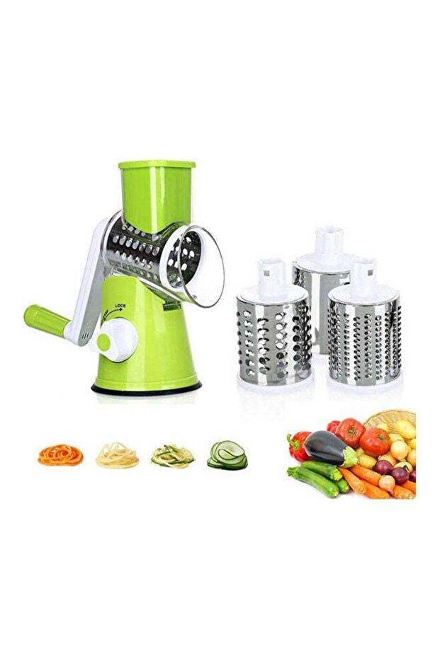 4 Pcs Vegetable Slicer 3 In 1 Handheld Spiral Rotary Drum Slicer For Vegetable Fruit Cheese Nut Gree