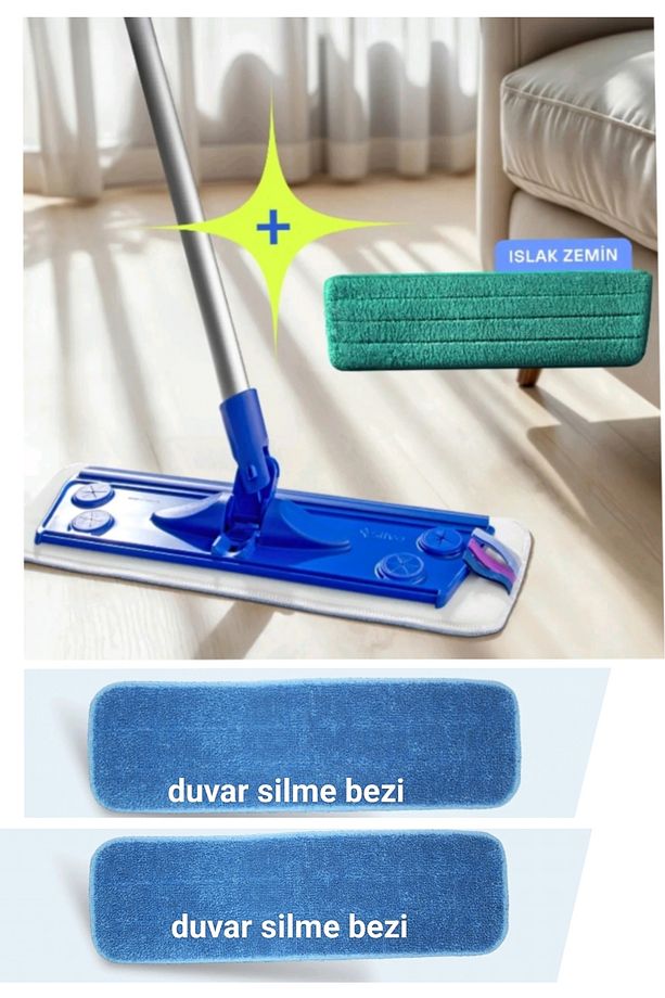 Mop 1 adet zemin 2 adet duvar silme bezli toplam 3 adet beziyle - 1
