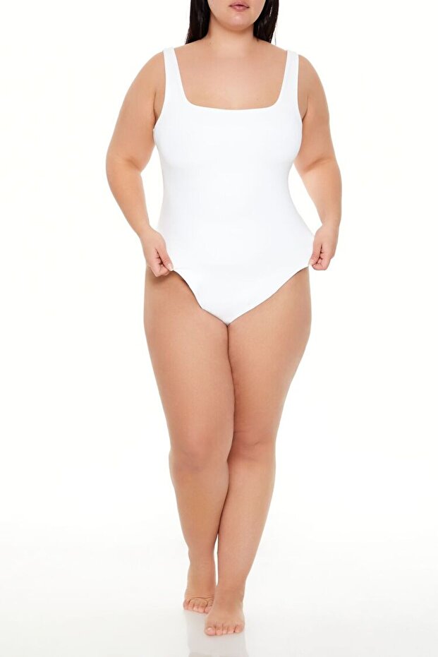 Plus Size Kare Yaka Bodysuit - 4